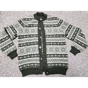 Geiger Big Silver Buttons Size 48 Austria Sweater Wool Olive Fair Isle Vtg Rare